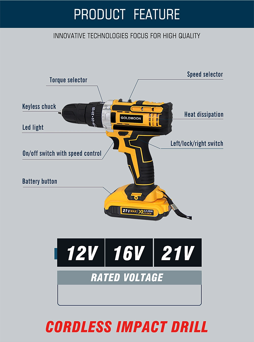 High Quality Cordless Hand Drill 1500W Pistol Drill Large Torque Impact Electric Drill Power Tool